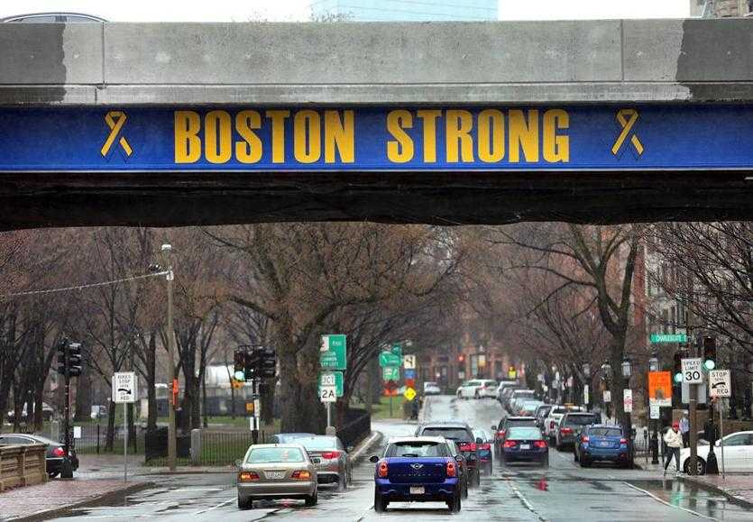 Boston Strong painted on a Boston overpass