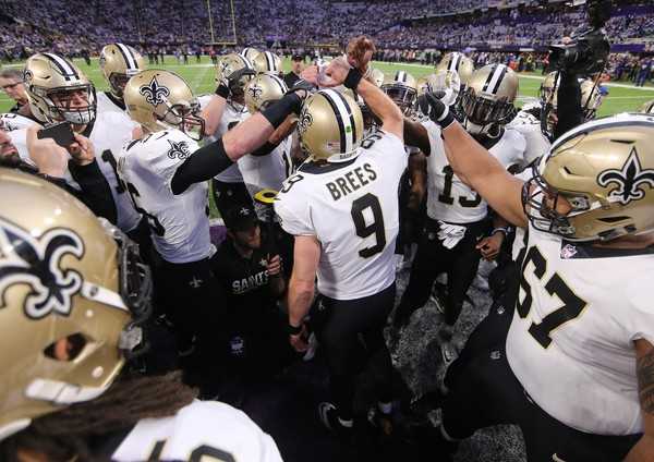 Drew Brees gives a pre-game speech to the NFC South powerhouse New Orleans Saints