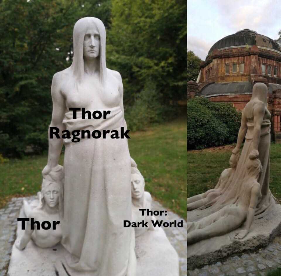 Thor Ragnorak dragging Thor and Thor: Dark World