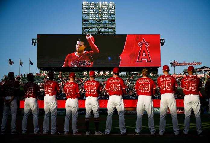Angels lineup all wore Tyler Skaggs number, 45