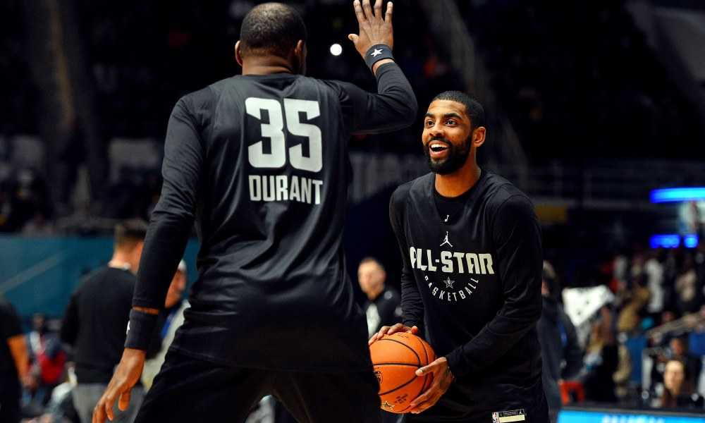 Best Buddies Kyrie and Kevin discussing their future home. Kemba and Kyrie's absences couldn't be any different in tone. 
