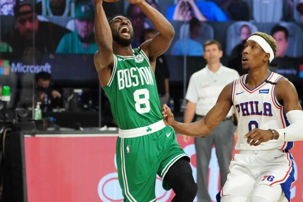 <a rel=Kemba Walker led the Celtics to a sweep of the 76ers in the NBA Playoffs