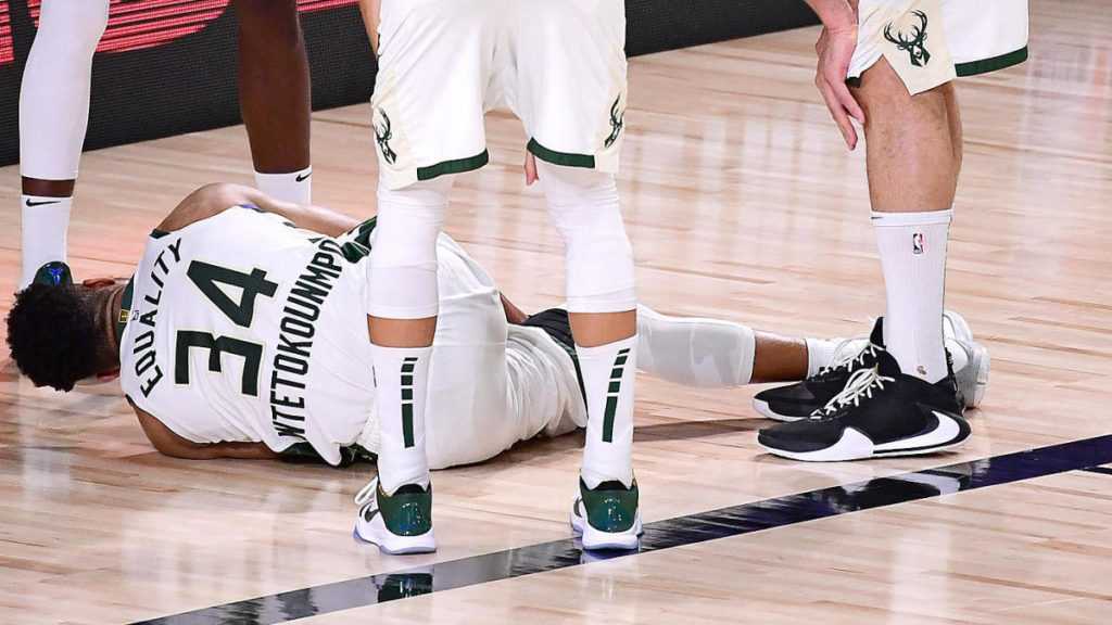 Giannis Antetoukounmpo re-injured his right ankle in the Bucks Game 4 win over the Heat. 
