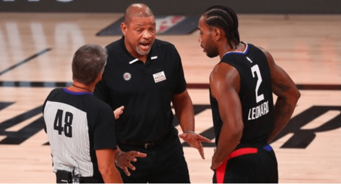 Clippers coach Doc Rivers argues with a call