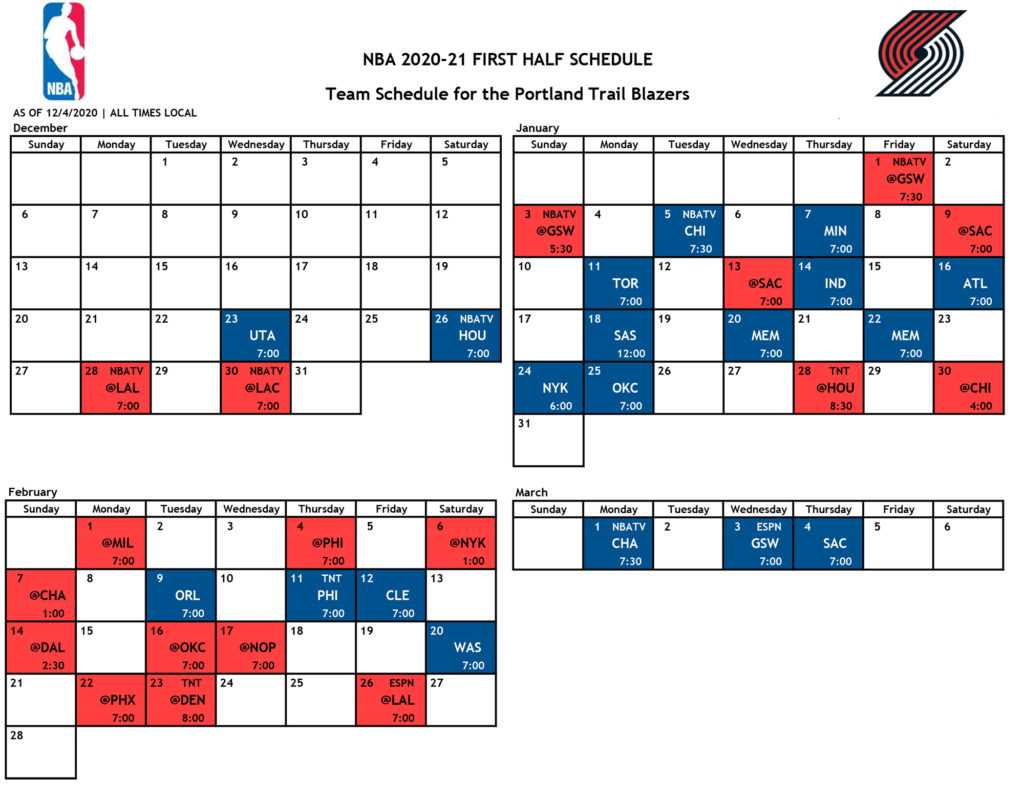 Trail Blazers Schedule Breakdown 