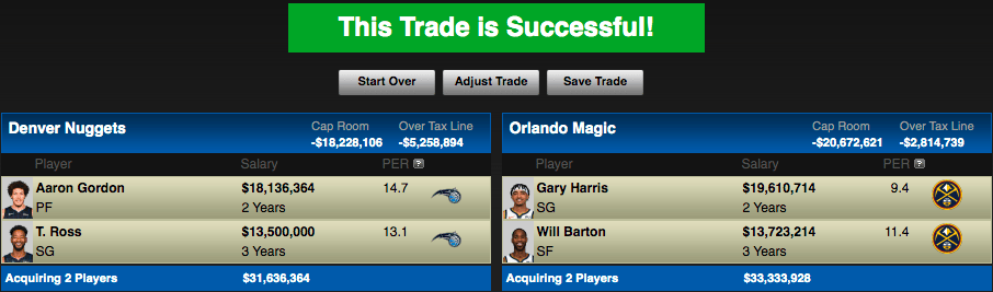two for two trade deadline swap between the Nuggets and the Magic