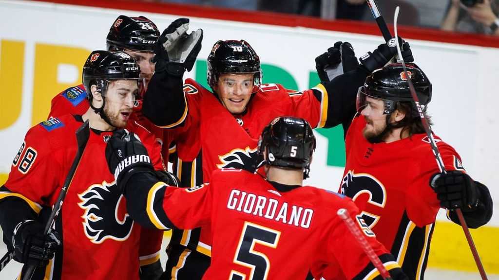Calgary Flames celebrate a goal