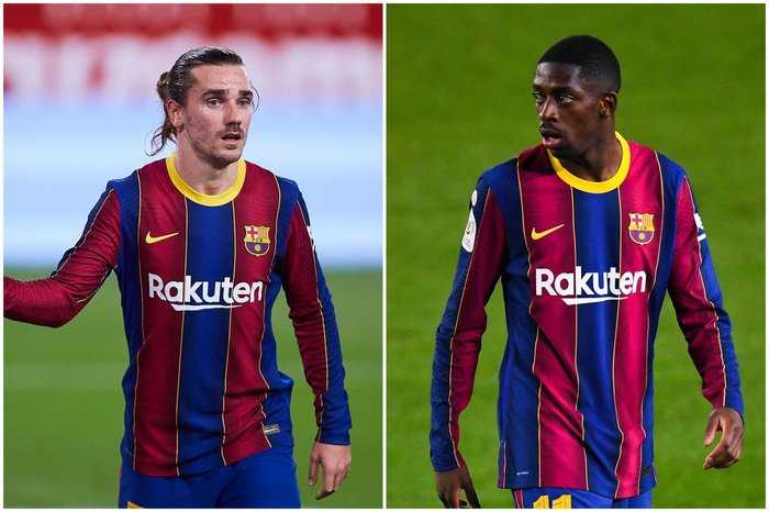 Barcelona players Griezmann and Dembele.