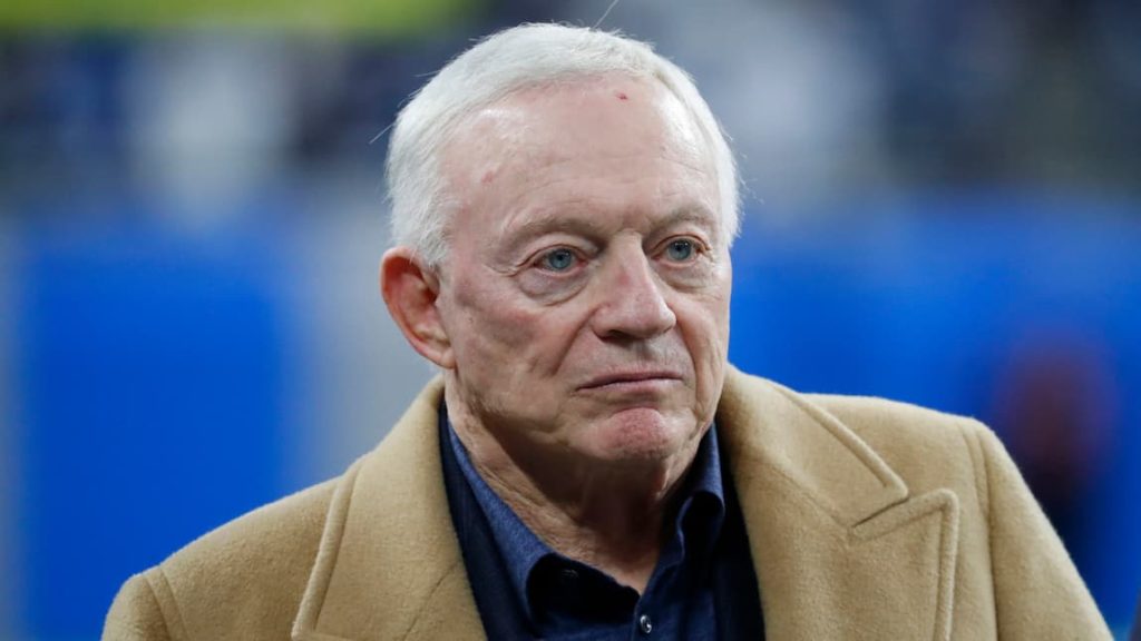 Cowboys owner and general manager Jerry Jones looking puzzled on the field. "pictured here"
