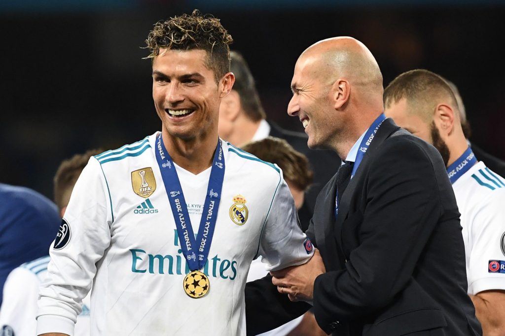 Zidane with Cristiano Ronaldo after winning the Champions League.