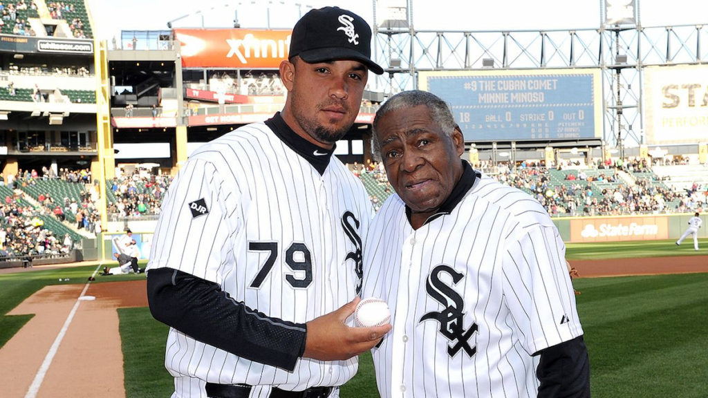Jose Abreu and Minnie Miñoso together at then U.S. Cellular Field.