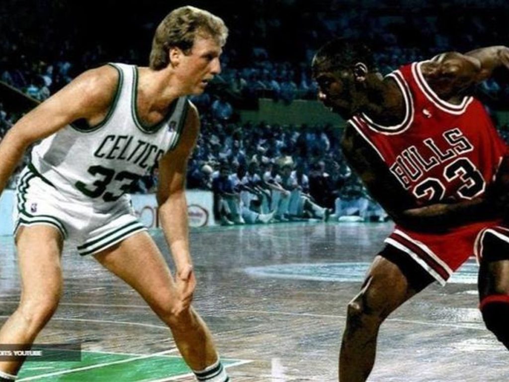 Michael Jordan working on Larry Bird
