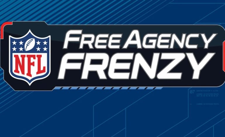 Graphics with the words NFL Free Agency Frenzy on it. "pictured here"