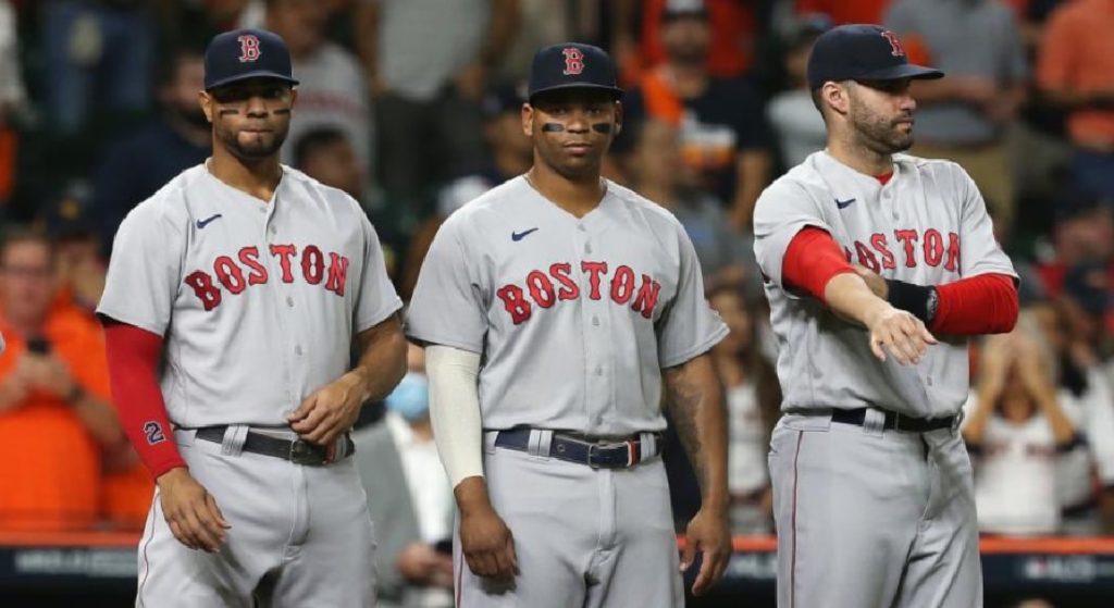 Red Sox Xander Bogaerts, Rafael Devers and J.D. Martinez are the only players in the lineup hitting. 