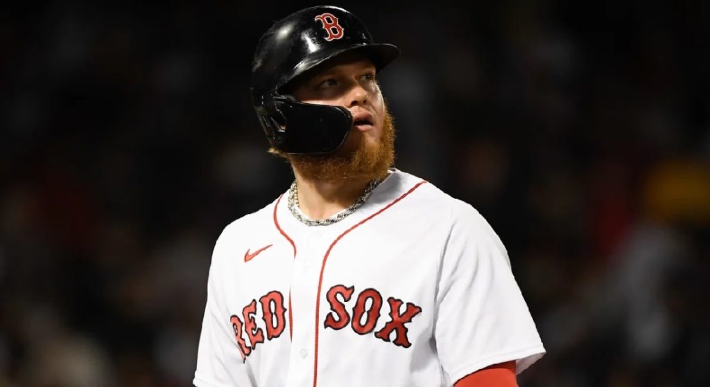 Red Sox' Alex Verdugo struggling on the surface in 2022. But things aren't as they seem. Pictured: Red Sox Alex Verdugo in home white jerseys with red lettering. 