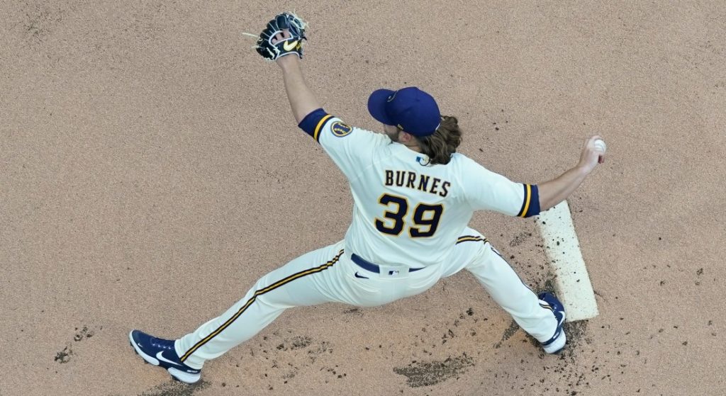 Corbin Burnes pitching for the Milwaukee Brewers.