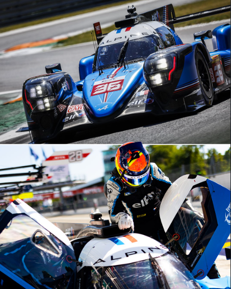 Alpine driver on track (Top), and driver climbing into the cockpit of his Alpine Elf Matmut LMP1/Hypercar (Bottom). (Source: Twitter @SignatechAlpine)