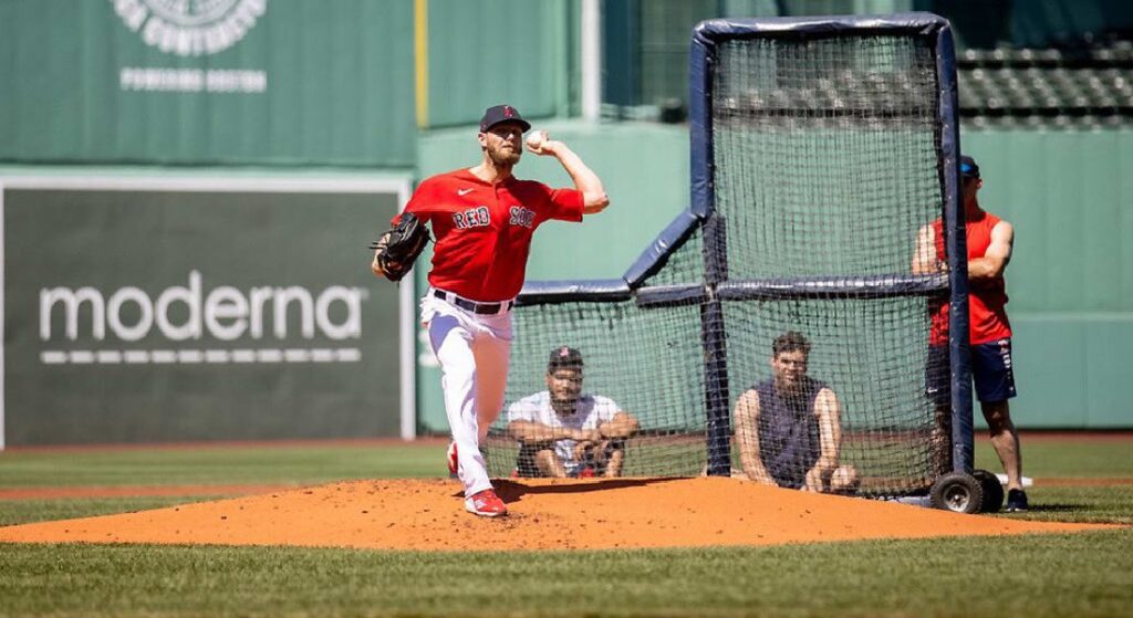 Red Sox lefty Chris Sale throwing batting practice at Fenway Park. 