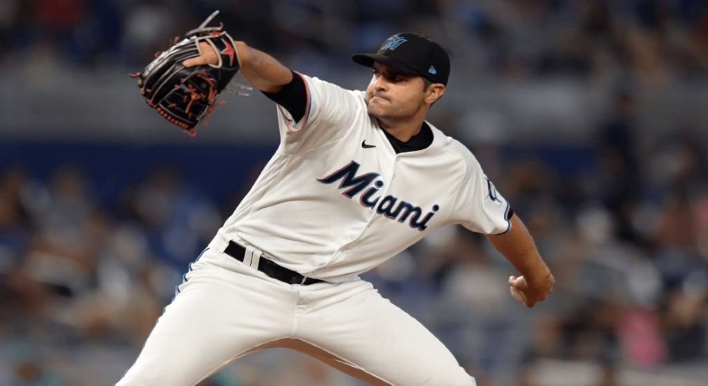 Richard Bleier, acquired by Red Sox from Marlins in trade for Matt Barnes, pictured winding up to pitch in Miami. 