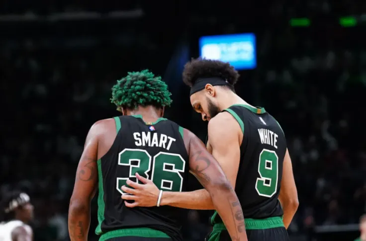 Celtics Guards Marcus Smart and Derrick White.