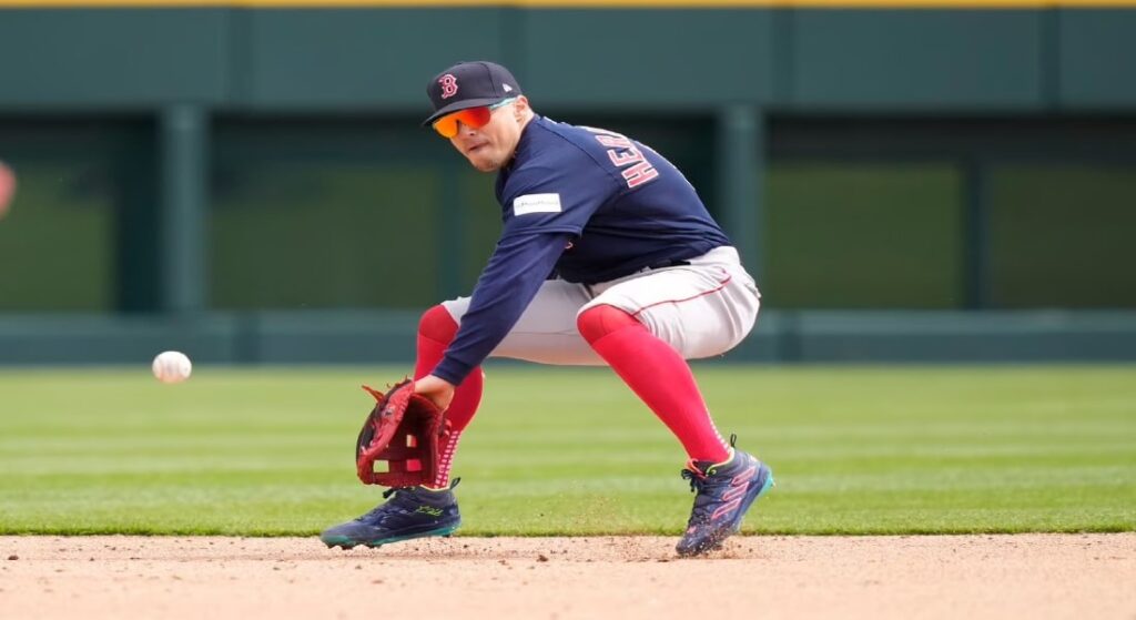 Red Sox Enrique Hernandez takes grounders at shortstop. He's been among the worst shortstops in MLB in 2023. 